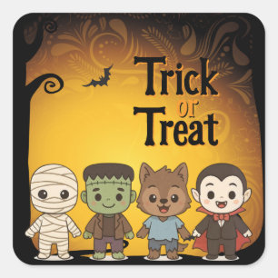 Cute mummy, Frankenstein, Dracula, werewolf    Square Sticker