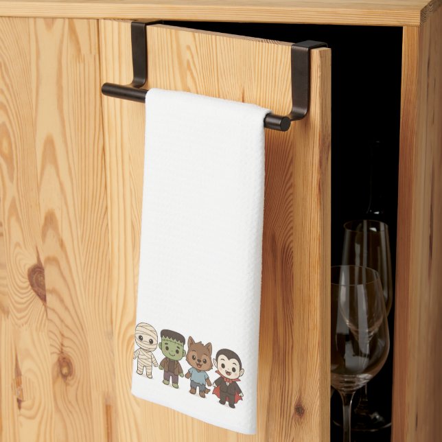 Cute mummy, Frankenstein, Dracula, werewolf    Tea Towel (Thirds Fold)