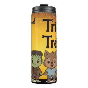 Cute mummy, Frankenstein, Dracula, werewolf Thermal Tumbler