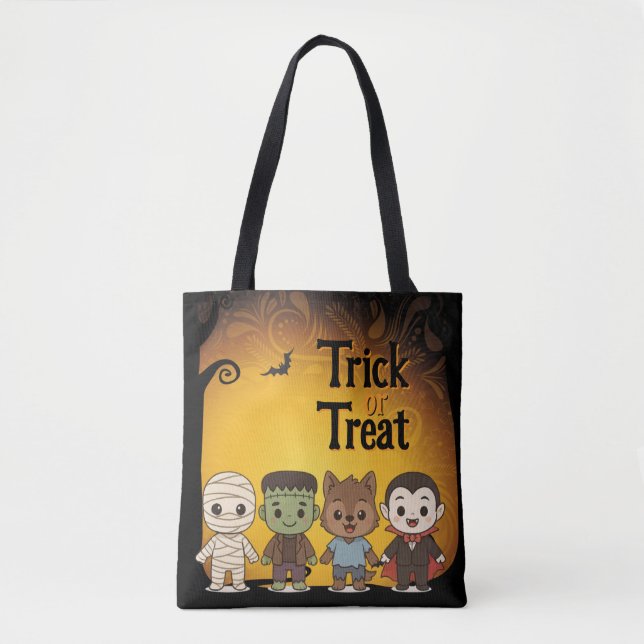 Cute mummy, Frankenstein, Dracula, werewolf    Tote Bag (Front)