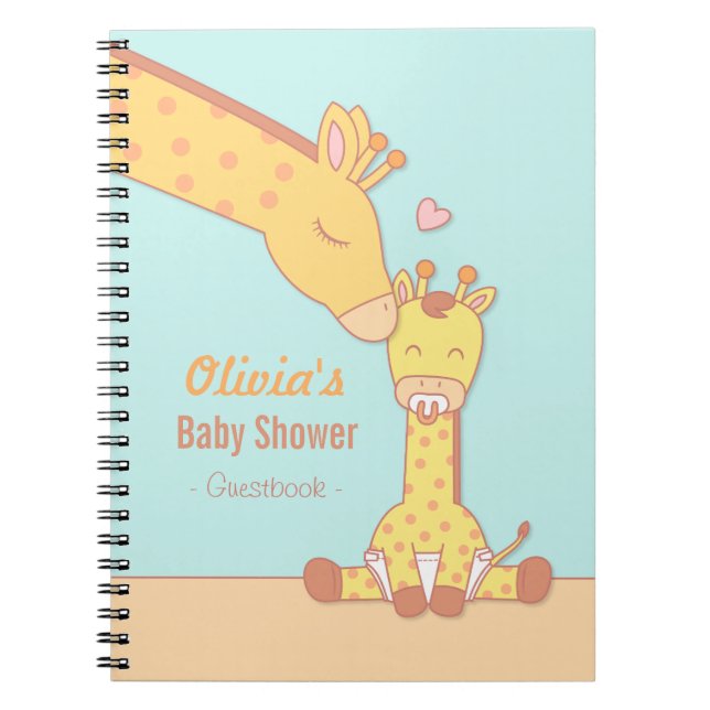 Cute Mummy Giraffe and Calf Baby Shower Guestbook Notebook (Front)
