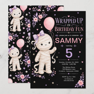 Cute Mummy Girl 5th Birthday Pink Purple Invitation