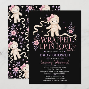 Cute Mummy Girl Baby Shower Pink Purple Invitation