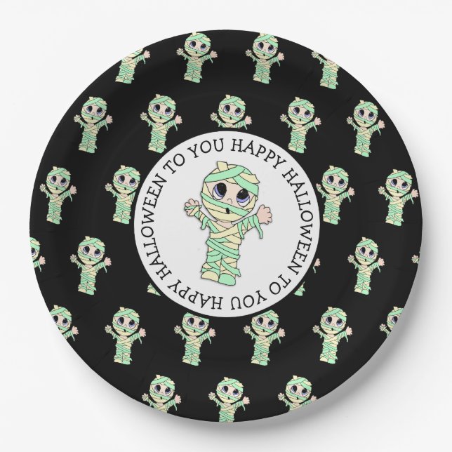 Cute Mummy Halloween Party Paper Plate (Front)