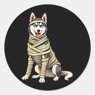 Cute Mummy Husky Funny Dog Lover Halloween Classic Round Sticker