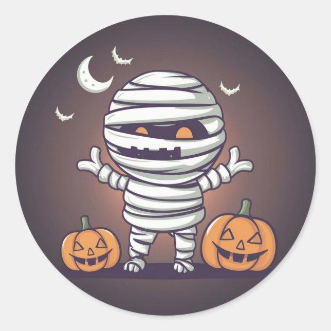 Cute Mummy Iiiustration Halloween Sticker (Front)