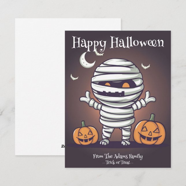 Cute Mummy Illustration Halloween Holiday Card (Front/Back)