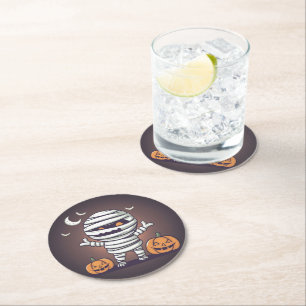 Cute Mummy Illustration Halloween Paper Coaster
