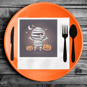 Cute Mummy Illustration Halloween Paper Napkin