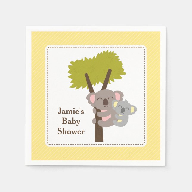 Cute Mummy Koala Bear Baby Shower Party Napkin (Front)