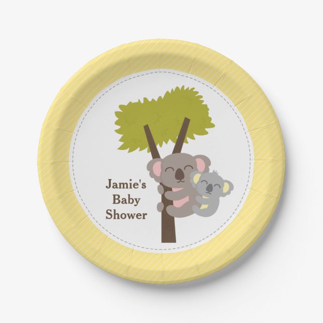 Cute Mummy Koala Bear Baby Shower Party Paper Plate (Front)
