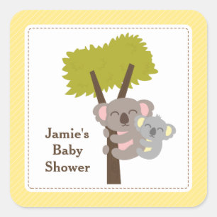 Cute Mummy Koala Bear Baby Shower Party Square Sticker