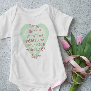 Cute Mummy Poem on Mint Heart Personalised Baby Bodysuit