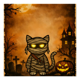 Cute Mummy Spooky Cat Poster