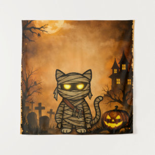 Cute Mummy Spooky Cat Tapestry