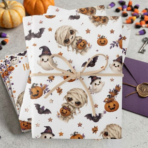 Cute Mummy Spooky Halloween Kids Party Wrapping Paper Sheet