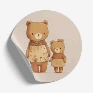 Cute Mummy Teddy Bear and Baby Bear. Mathers Day Classic Round Sticker