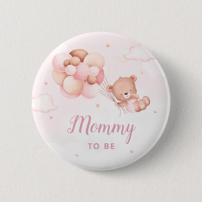 Cute Mummy To Be Boho Teddy Bear Baby Shower 6 Cm Round Badge (Front)