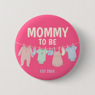 Cute Mummy To Be Custom Pink Baby Shower Party 6 Cm Round Badge