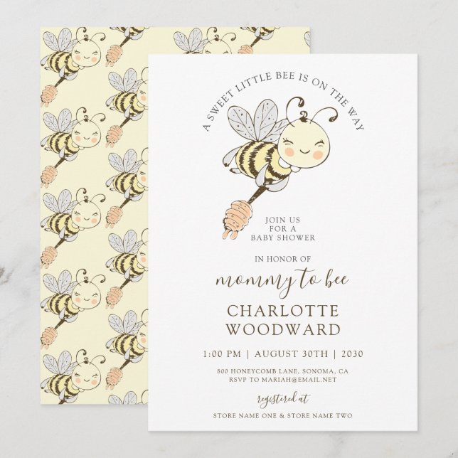 Cute Mummy To Bee Baby Shower Invitation (Front/Back)