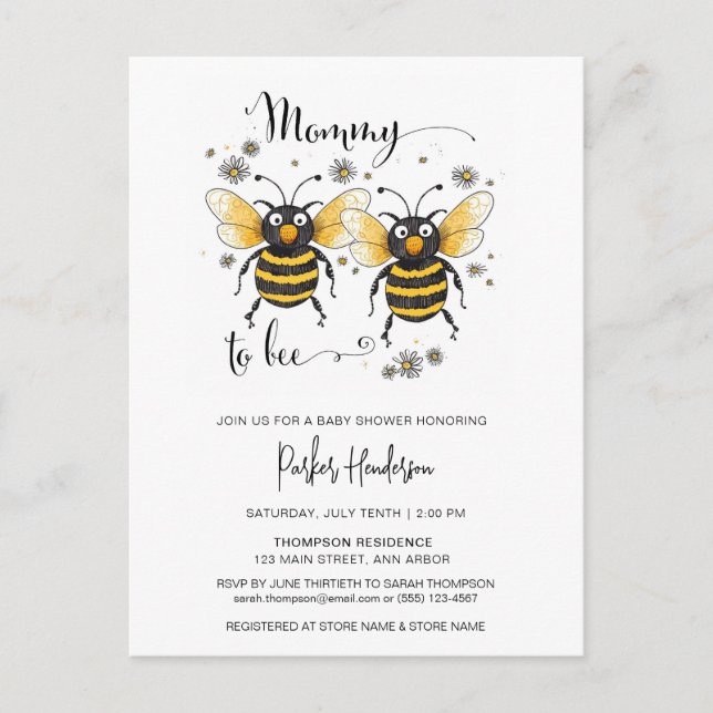 Cute Mummy To Bee Baby Shower Invitation Postcard (Front)