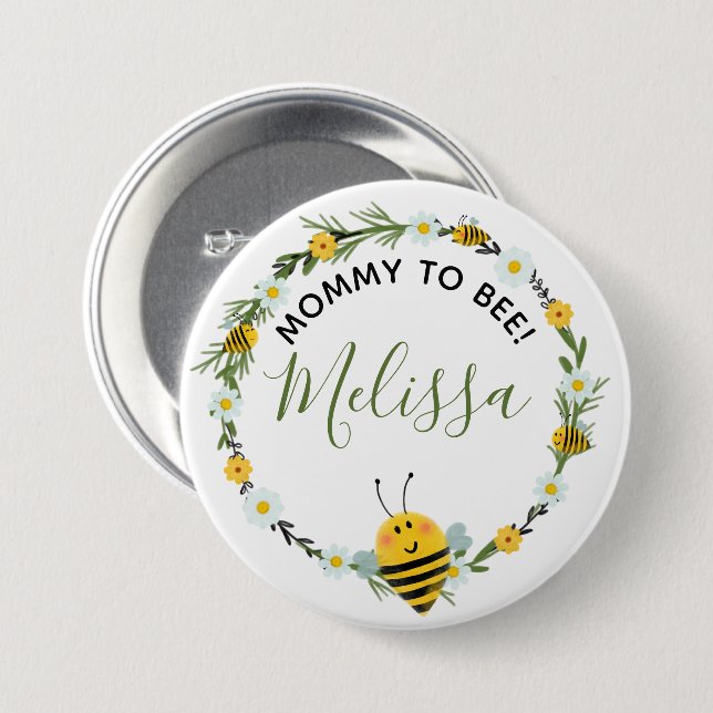 Cute Mummy to Bee Daisies Wreath Bee Baby Shower 7.5 Cm Round Badge (Front & Back)