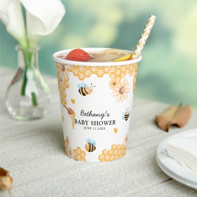 Cute Mummy-to-Bee Summer Baby Shower Paper Cups (Insitu)