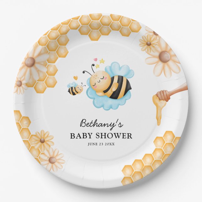 Cute Mummy-to-Bee Summer Baby Shower Paper Plate (Front)