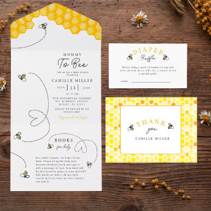 Cute Mummy Too Bee Baby Shower Hand-written All In One Invitation
