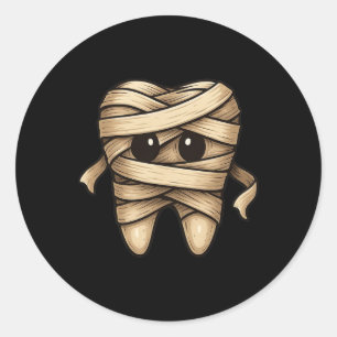 Cute Mummy Tooth Dentist Spooky Halloween Dentistr Classic Round Sticker
