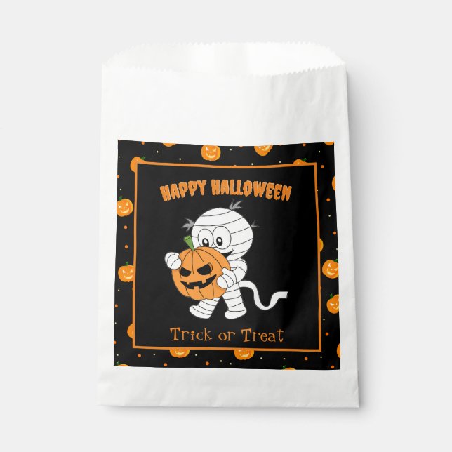 Cute Mummy Walking With Halloween Pumpkin Party Favour Bags (Front)