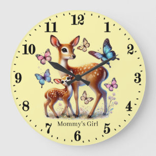 Cute Mummy's girl deer add name  Large Clock
