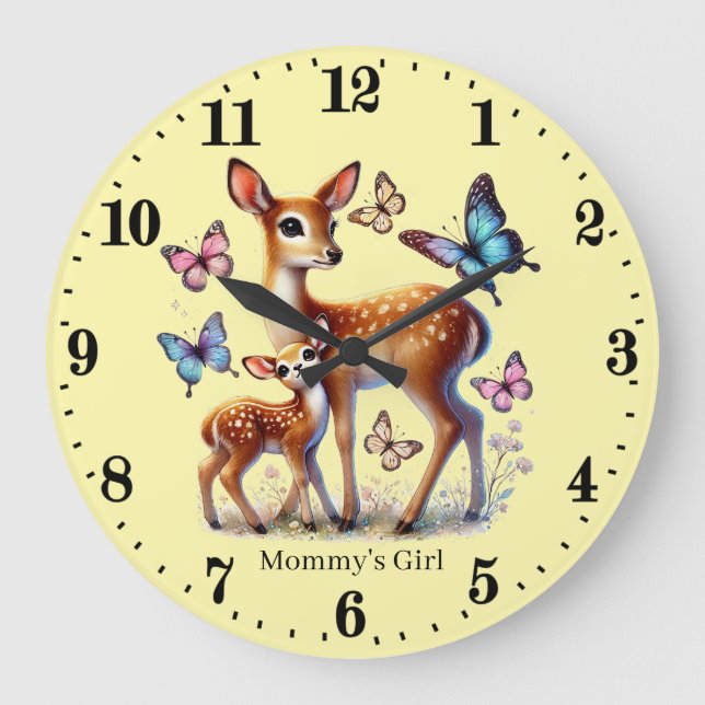 Cute Mummy's girl deer add name  Large Clock (Front)