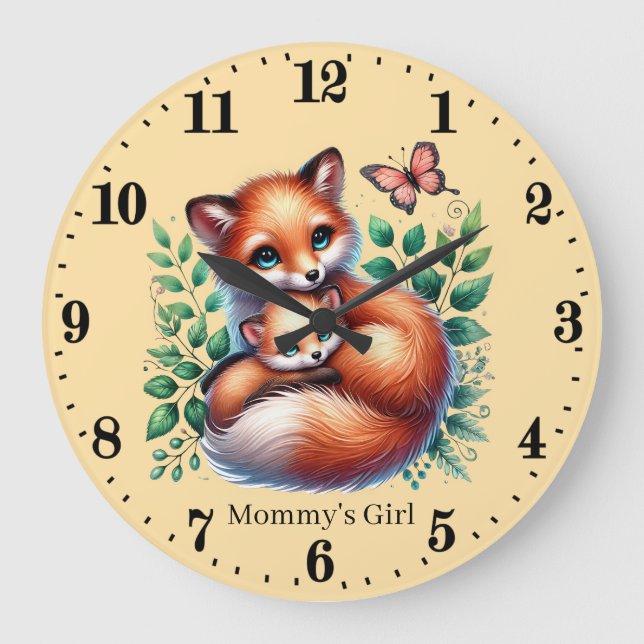 Cute Mummy's girl fox add name Large Clock (Front)