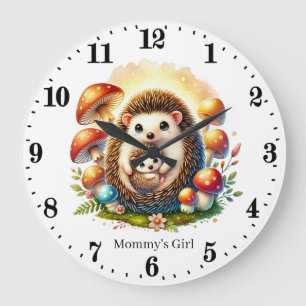 Cute Mummy's girl hedgehog add name Large Clock