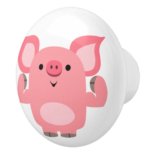 Cute Muscled Cartoon Pig Ceramic Knob (Right)