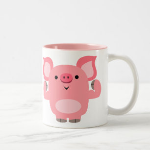 Cute Muscled Cartoon Pig Two-Tone Coffee Mug