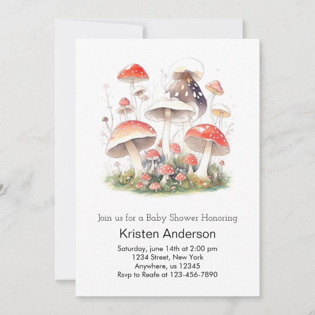 Cute Mushroom Adventure Girl Baby Shower Invitation (Front)