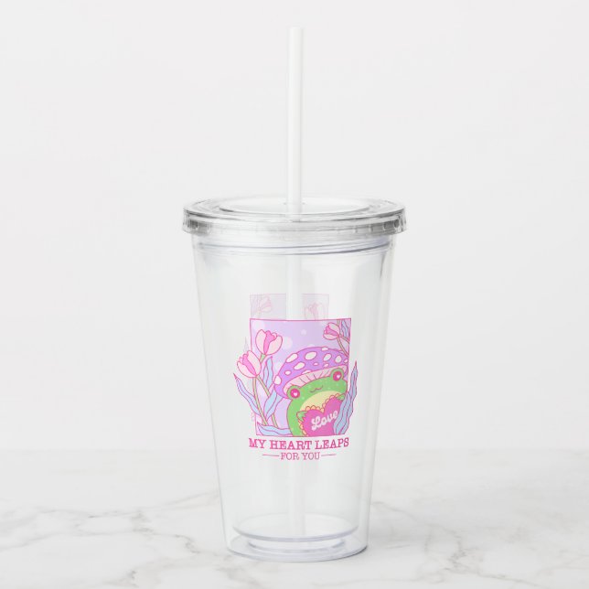 Cute Mushroom and Frog - My Heart Leaps For You Acrylic Tumbler (Front)