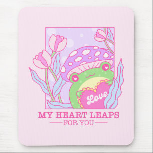 Cute Mushroom and Frog - My Heart Leaps For You Mouse Mat