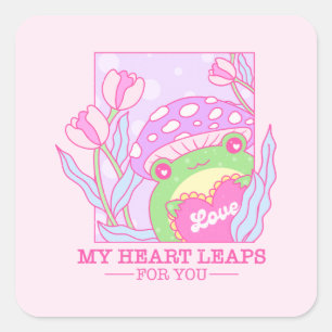 Cute Mushroom and Frog - My Heart Leaps For You Square Sticker
