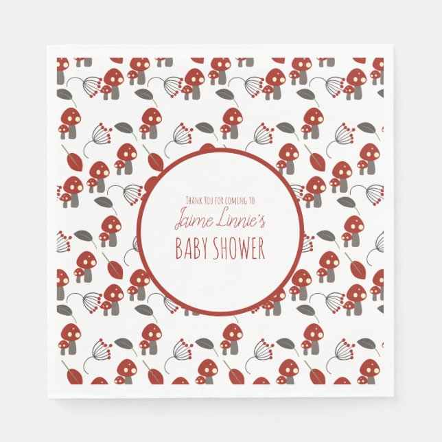 Cute Mushroom  Baby Shower Garden Forest Thank You Napkin (Front)