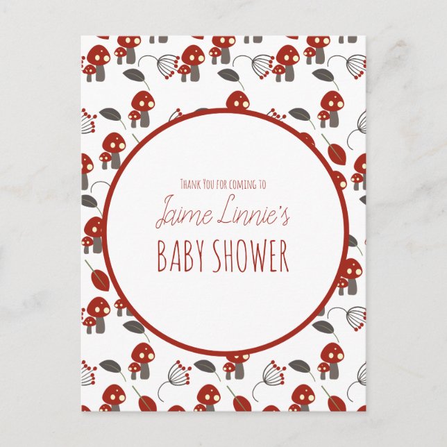 Cute Mushroom  Baby Shower Garden Forest Thank You Postcard (Front)