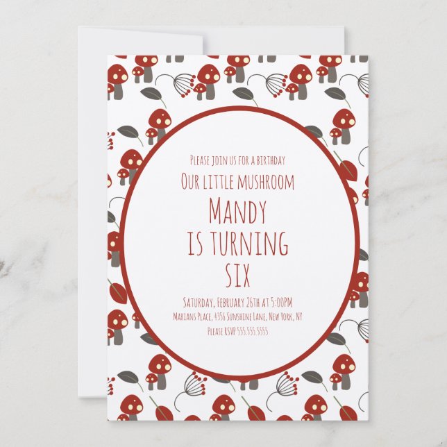 Cute Mushroom  Birthday Party Garden Forest Invitation (Front)