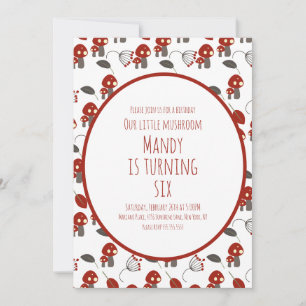 Cute Mushroom Birthday Party Garden Red Invitation