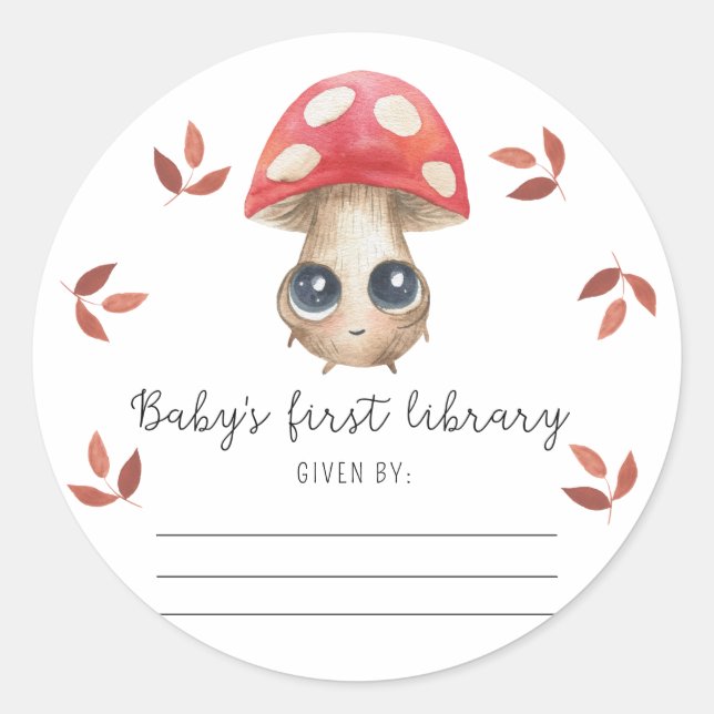 Cute mushroom - bookplate, books for baby classic round sticker (Front)