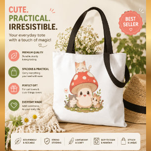 Cute Mushroom Cat Tote Bag – Kawaii Cottagecore Mu