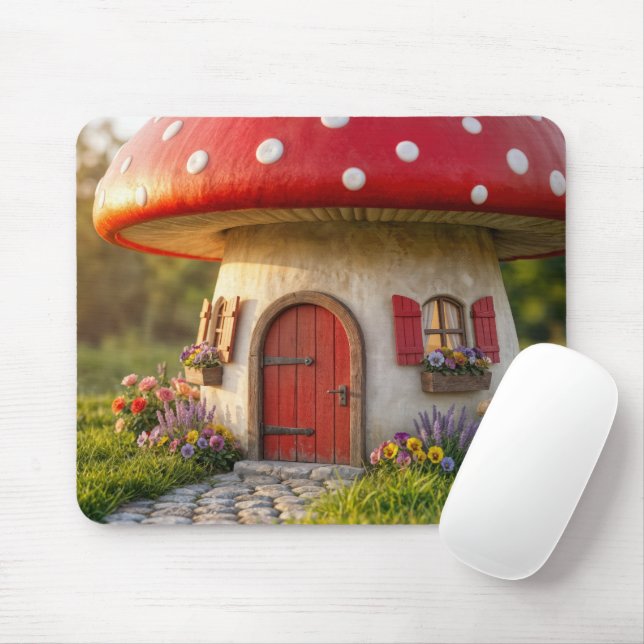 Cute Mushroom Cottage Mouse Mat (With Mouse)