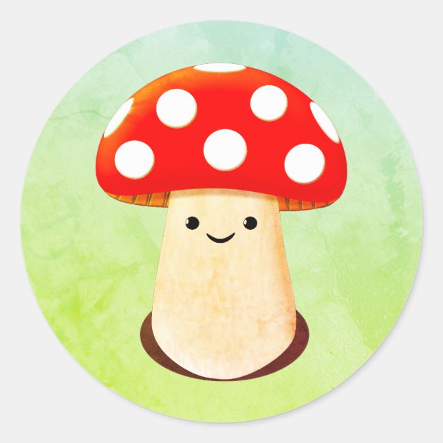 Cute Mushroom Drawing Classic Round Sticker (Front)