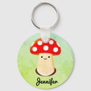 Cute Mushroom Drawing Custom Name Key Ring